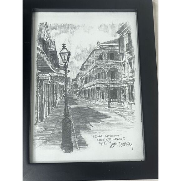 Don Davey Signed Pencil Drawing French Quarter Nights & Royal Street New Orleans - Picture 4 of 8